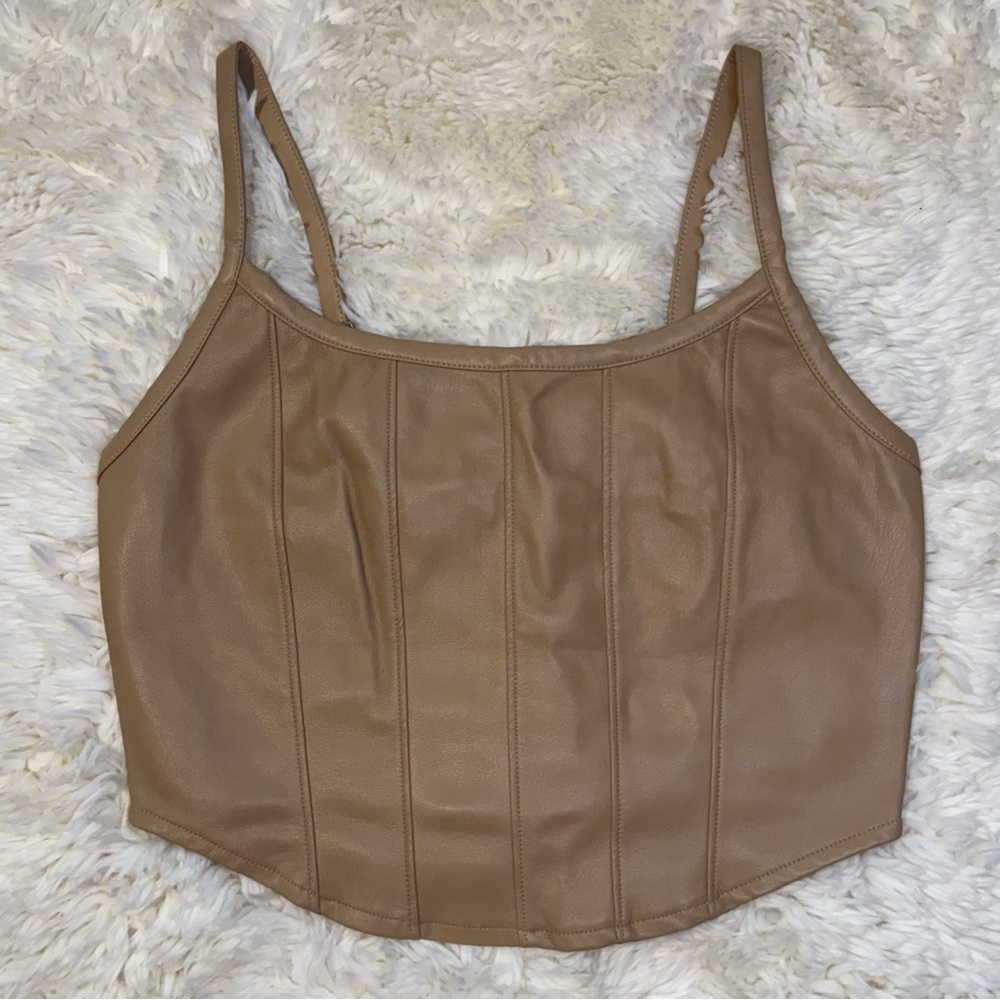 Kirious Nude Faux Leather Cropped Corset Sleeveless Top